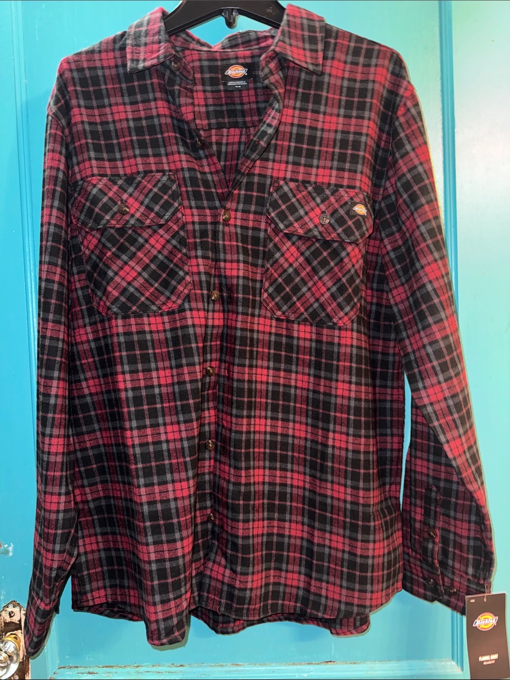 Dickies Black and Red Plaid Flannel Button-Up